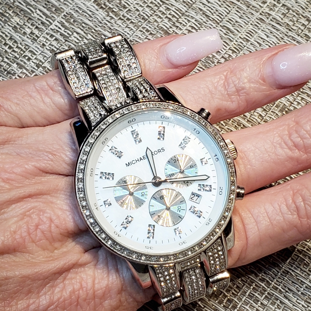 Michael Kors oversized faced watch w/pave crystals